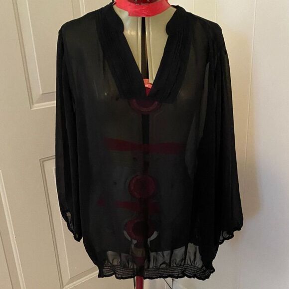 a.n.a. V-neck Boho Long Sleeve Sheer Blouse Women Size 3X - Picture 1 of 6